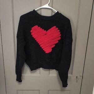 SHEIN Black Sweater with Vibrant Red Heart